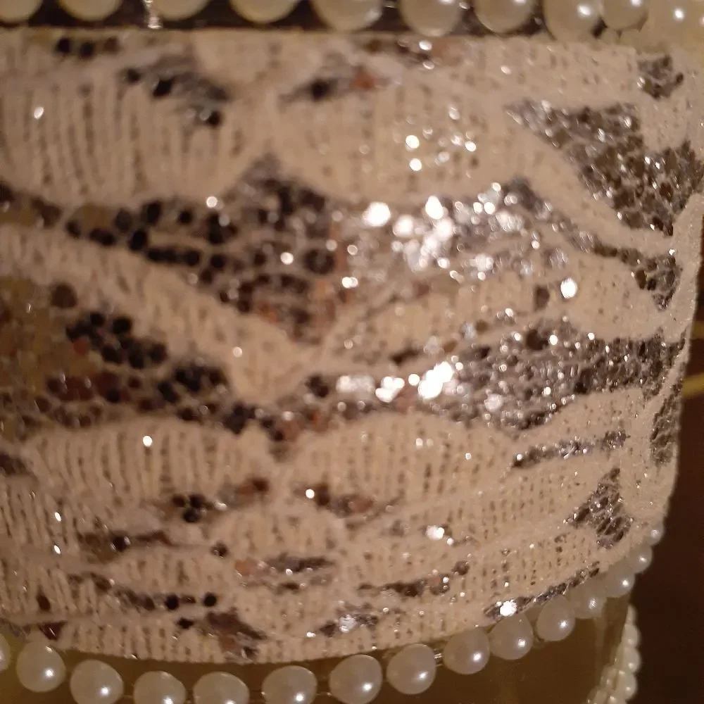 Handcrafted Bling Vase. Lace, glitter, pearls.